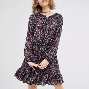 First & I Asos Floral Printed Frill Ruffle Hem Knee Length Skater Dress Sz M